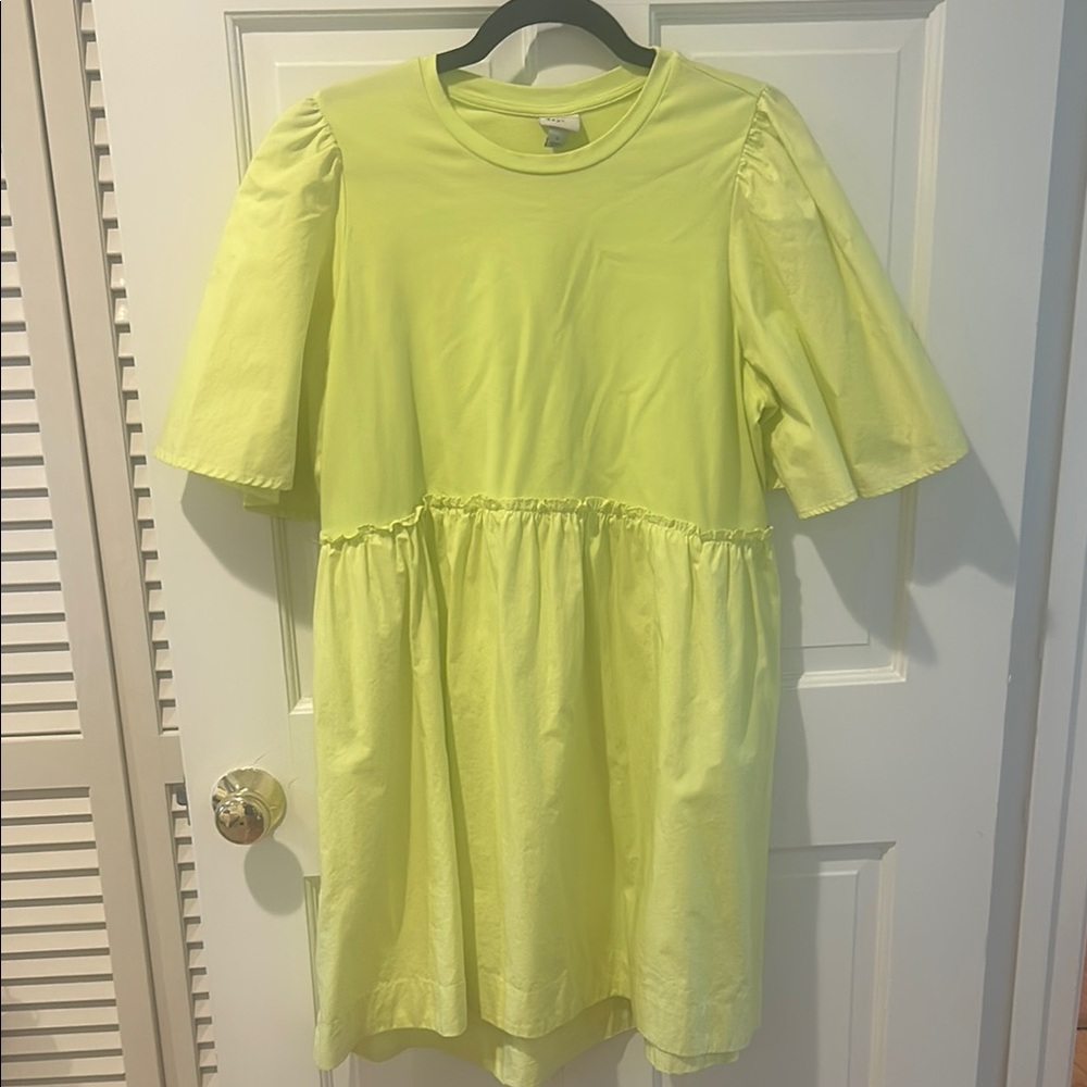 A New Day Green A-Line Puff Sleeve Dress Size Large